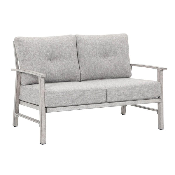 Gray Aluminum All Weather Outdoor Patio Loveseat, 2 Seats Sofa