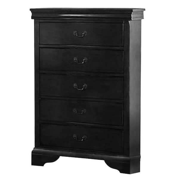 Benjara Traditional Style 5-Drawer Black Wooden Chest