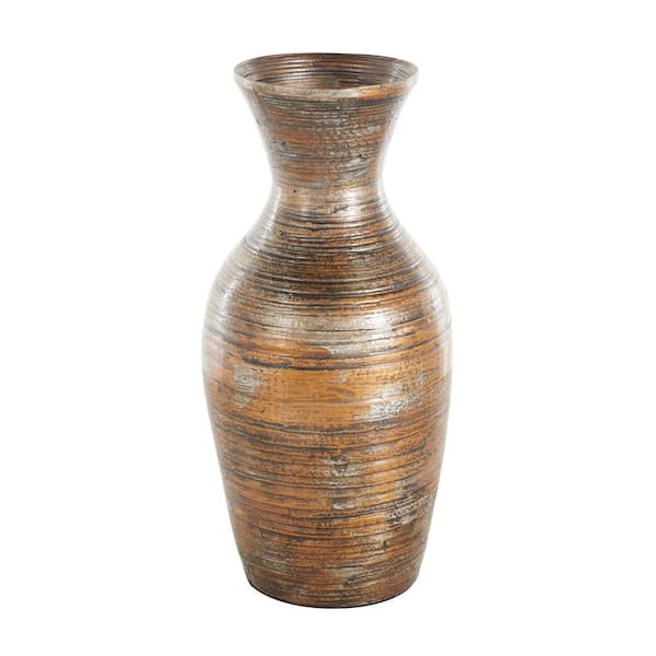 Litton Lane Brown Antique Inspired Pot Bamboo Wood Decorative Vase