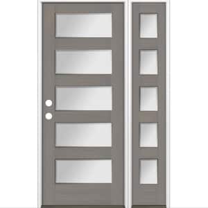 50 in. x 80 in. Modern Douglas Fir 5-Lite Right-Hand/Inswing Frosted Glass Grey Stain Wood Prehung Front Door