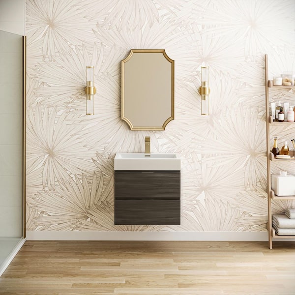 Valencia 24 in. W Wall Hung Bathroom Vanity in Gray Oak with Acrylic Vanity Top in White