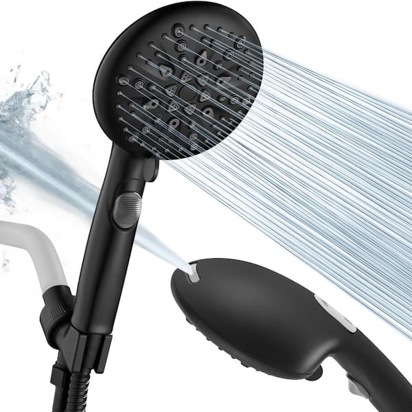 Heemli High Pressure 5.12 in. 9-Spray Patterns Wall Mount Handheld Shower Head with Bult-in Power Wash 1.8 GPM in Matte Black