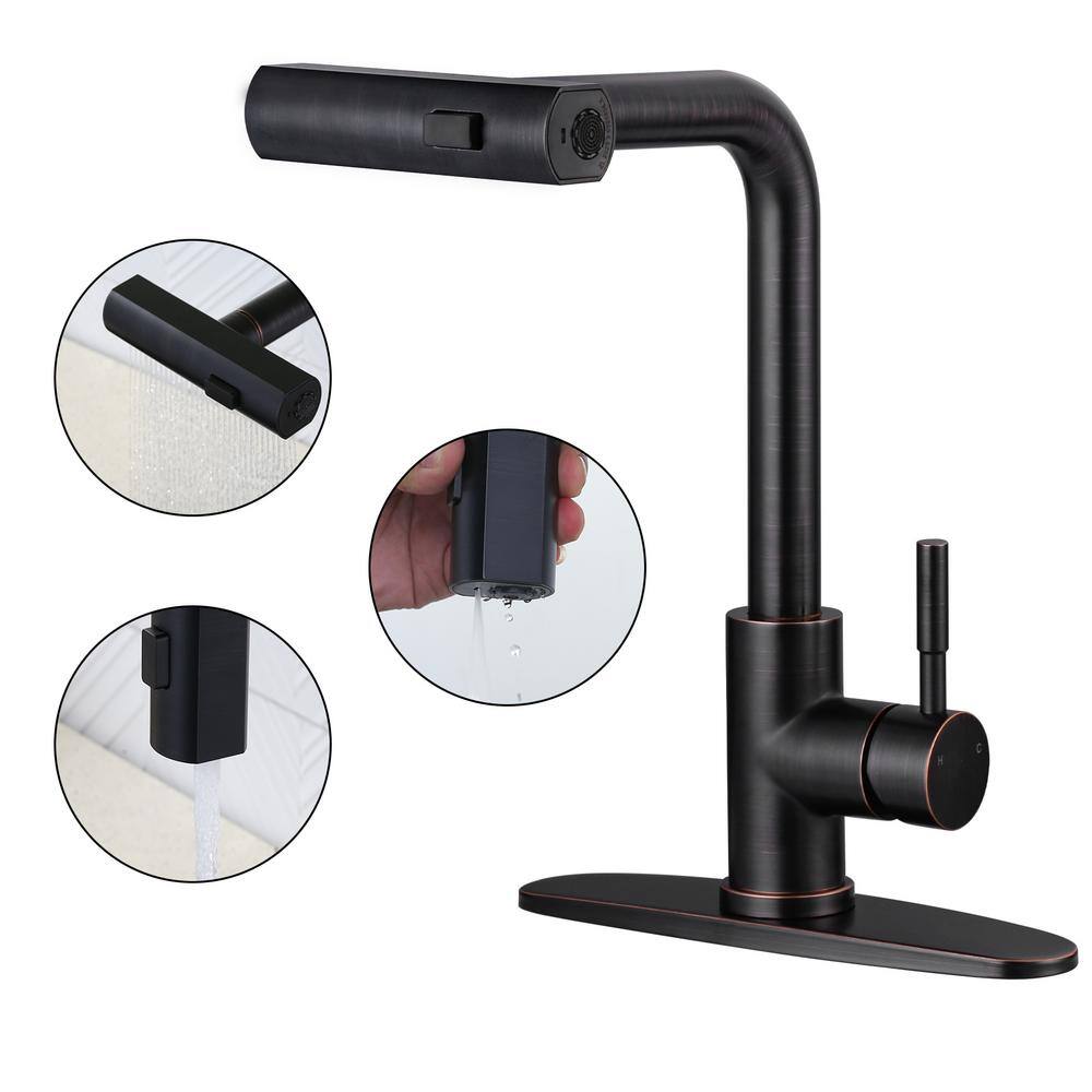 3-Mode Single Handle Waterfall Pull Down Sprayer Kitchen Faucet with 360° Rotation in Stainless Steel Oil Rubbed Bronze price history on PriceWatchPro