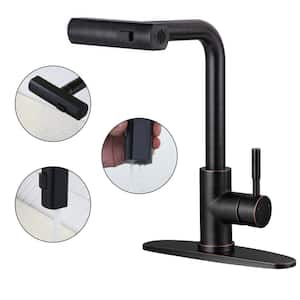 3-Mode Single Handle Waterfall Pull Down Sprayer Kitchen Faucet with 360° Rotation in Stainless Steel Oil Rubbed Bronze