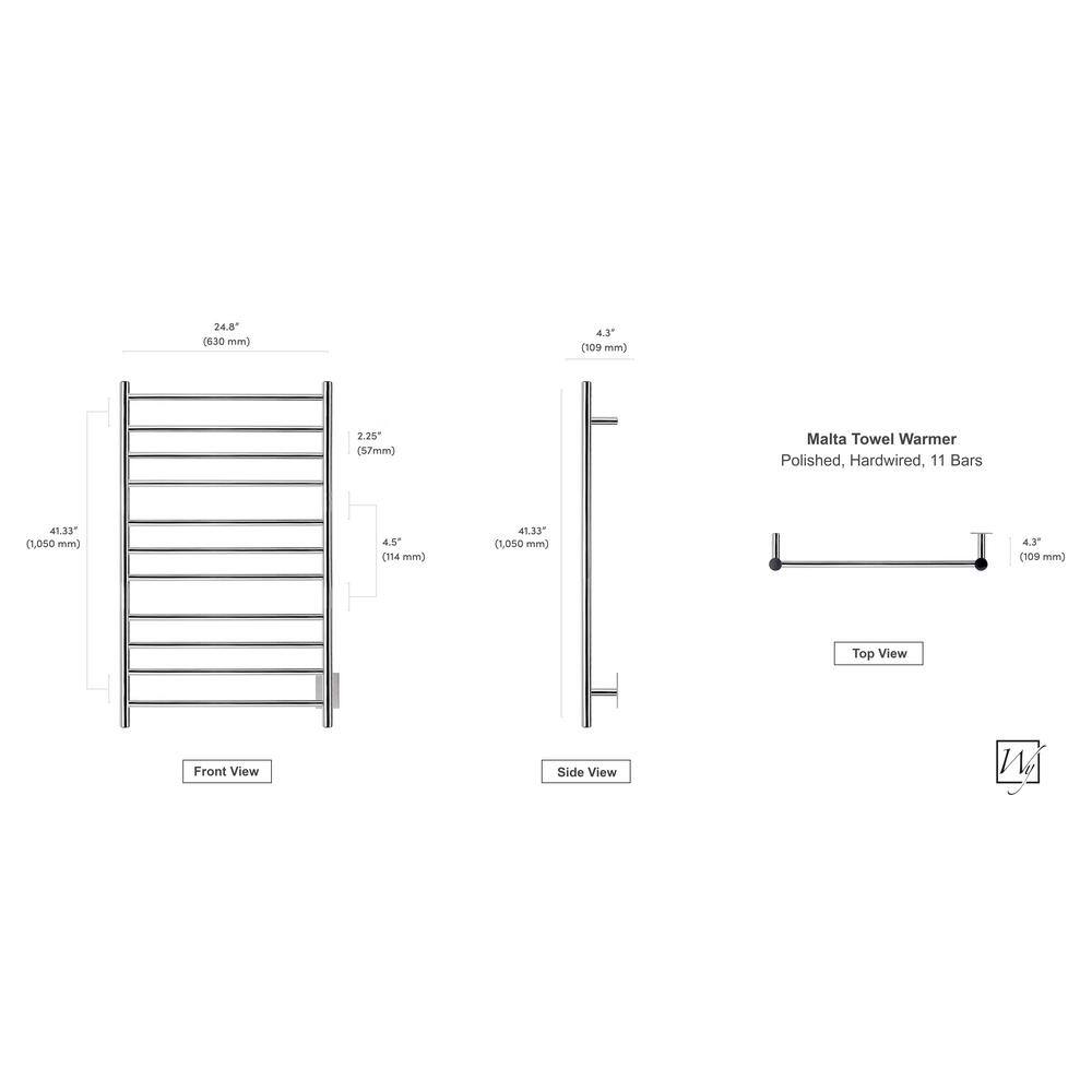 Malta Polished Stainless Steel Wall-Mounted 11-Bar Towel Warmer