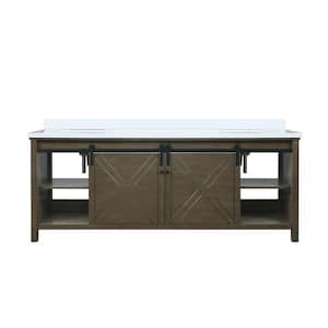 Marsyas 84 in W x 22 in D Rustic Brown Double Bath Vanity and White Quartz Countertop