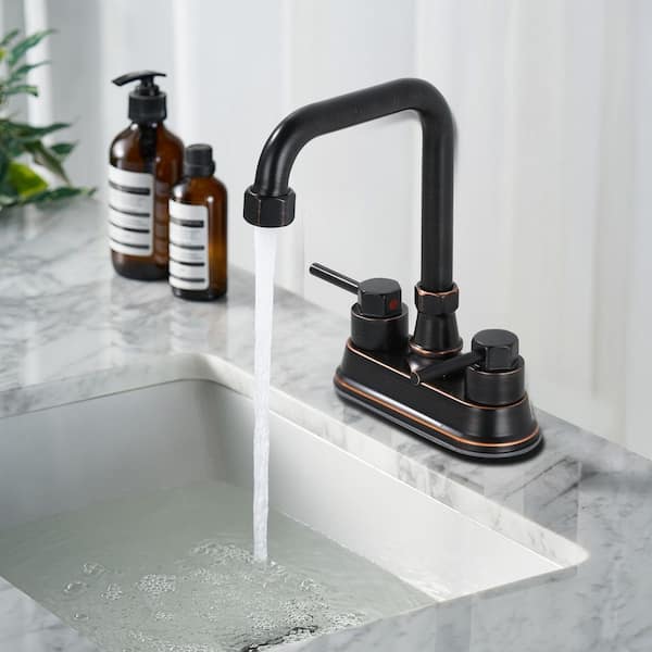 4 in. Centerset Double Handle High Arc Bathroom Faucet with Drain Kit Included in Oil Rubbed Bronze