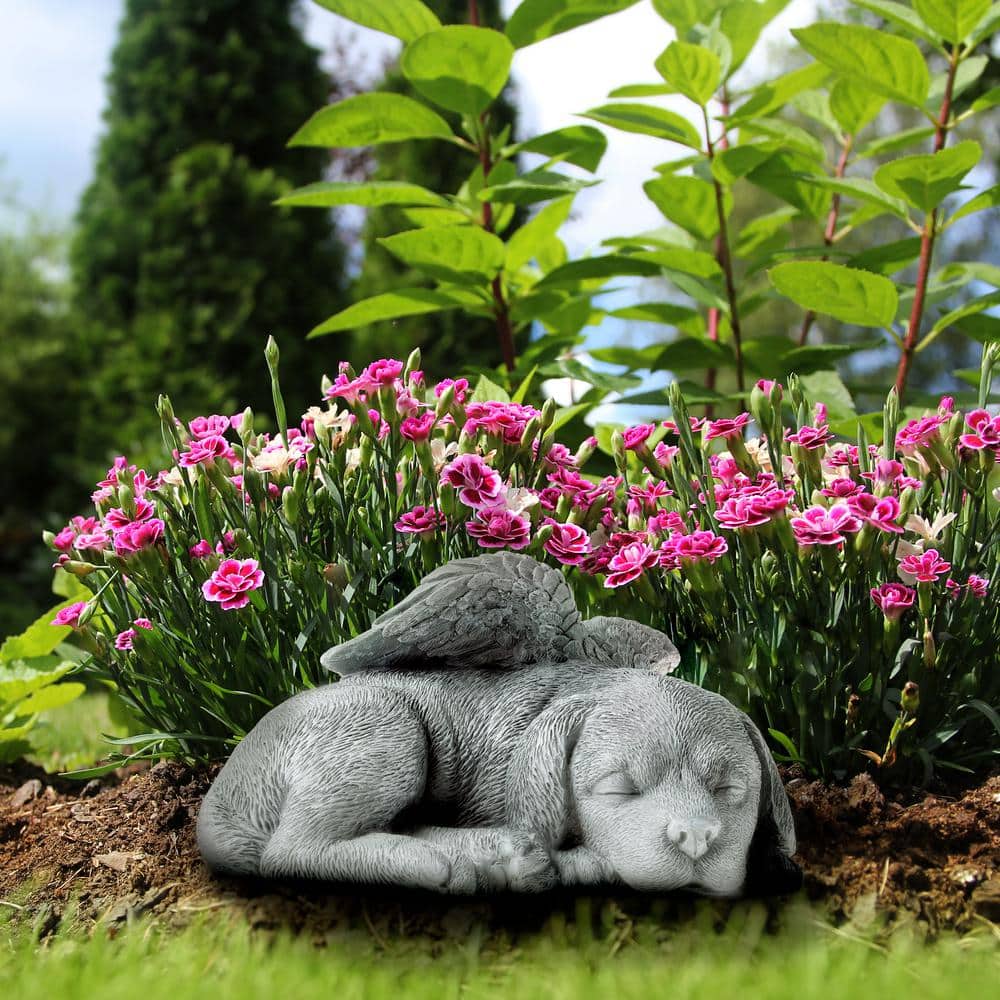 Gray Resin Sleeping Angel Puppy Memorial Sculpture