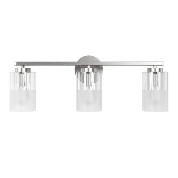 Austin 24 in. Modern 3-Light Electroplating Satin Nickel Vanity Light with Clear and Frosted Glass