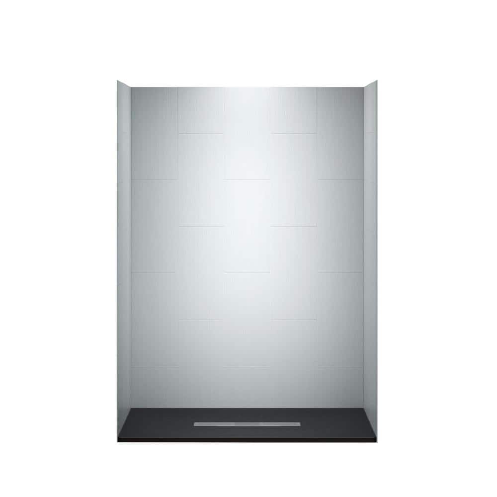60'' x 32'' Black and White Textured Alcove Shower Kit