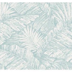 Palm Cove Toile White and Blue Wallpaper Roll