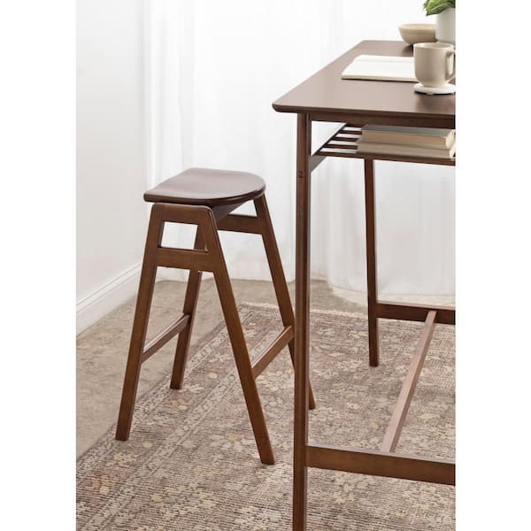 Morreau 29 in. Walnut Brown Backless Wood Seat Bar Stool