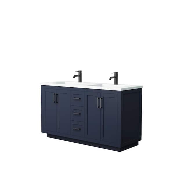 Wyndham Collection Miranda 60 in. W Double Bath Vanity in Dark Blue with Solid Surface Vanity Top in White with White Basins