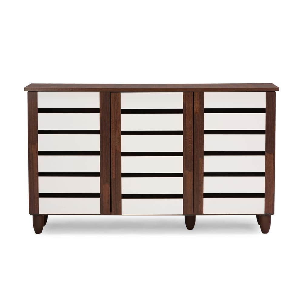 Baxton Studio Gisela White and Medium Brown Wood Wide Storage