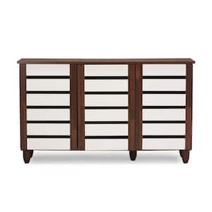 Gisela White and Medium Brown Wood Wide Storage Cabinet