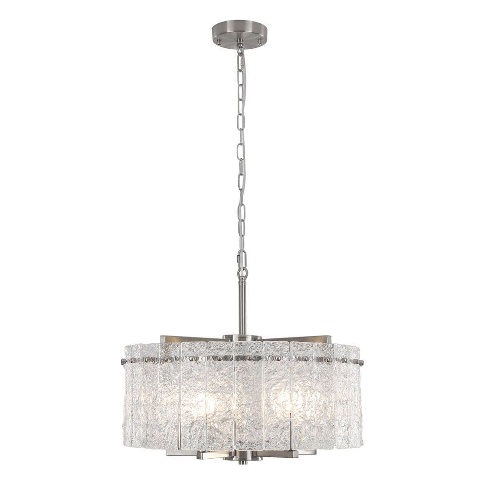 18.7 in. 5-Light Silver Nickel Drum Chandelier with Glass Shade and No Bulbs Included For Dinning Room Foyer price history on PriceWatchPro