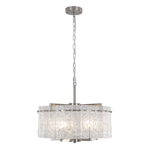 18.7 in. 5-Light Silver Nickel Drum Chandelier with Glass Shade and No Bulbs Included For Dinning Room Foyer