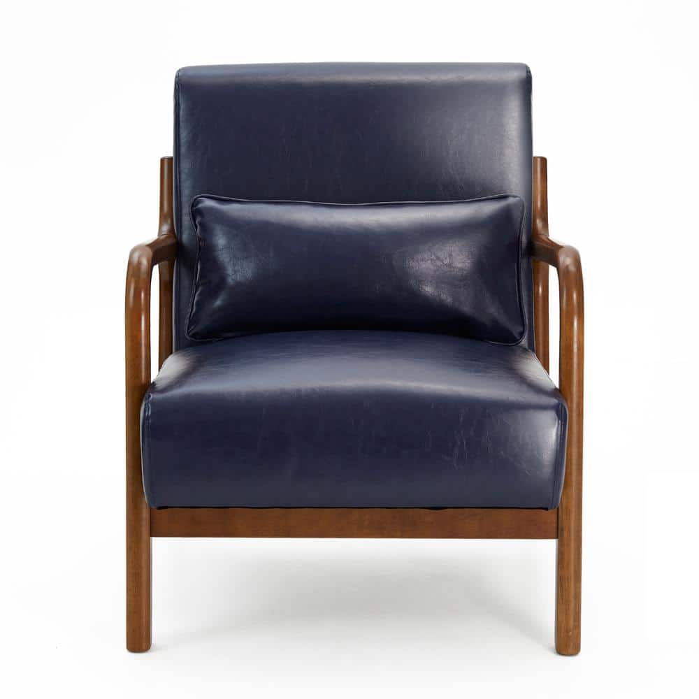 Set of 2 Navy Blue Leatherette Accent Chairs with Walnut Legs