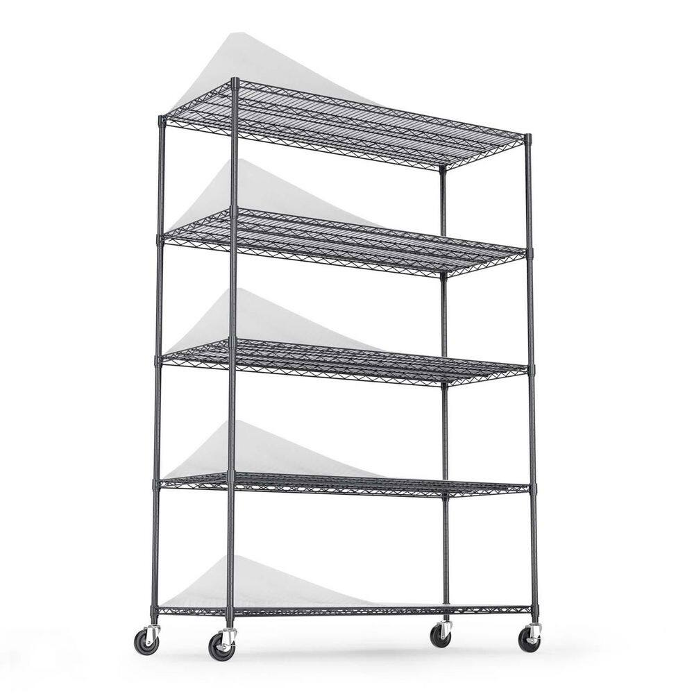 5-Tier Black Metal Shelf Wire Shelving Unit Heavy Duty Adjustable Plant ...