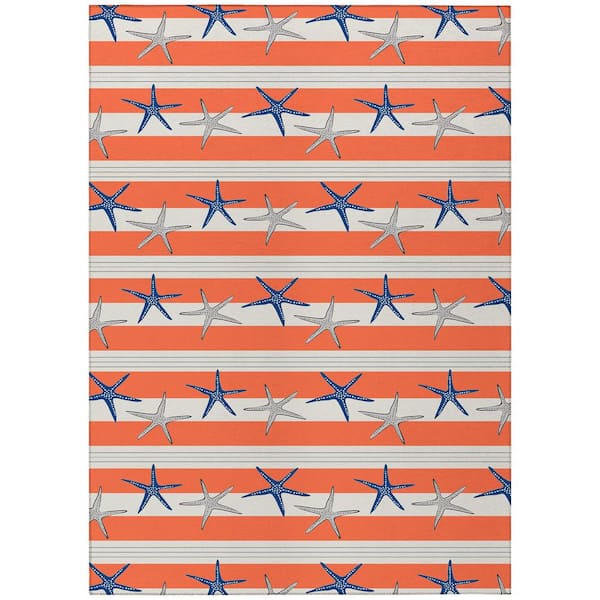 Addison Rugs Surfside Orange 8 ft. x 10 ft. Geometric Indoor/Outdoor Area Rug