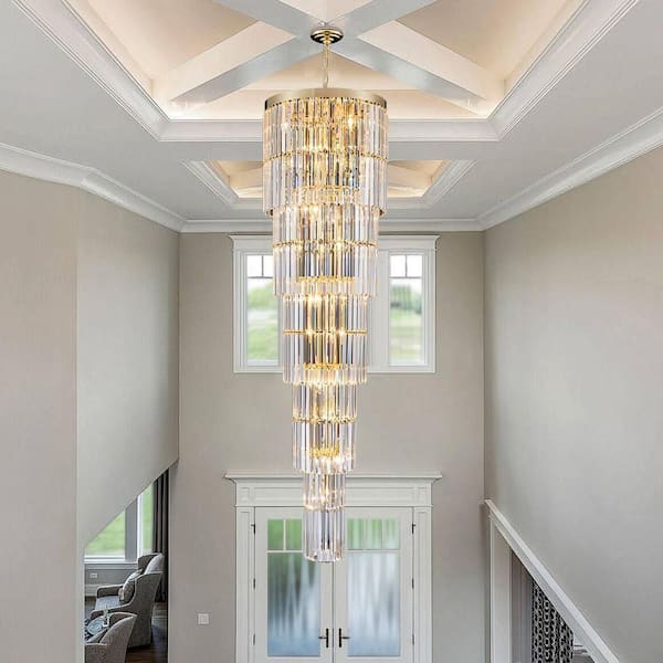 YUYI Modern Chandelier 125 in. 20-Light Gold Chandelier for Staircase, Foyer, Living Room,Crystal Chandelier for High Ceiling YX407HBF1230