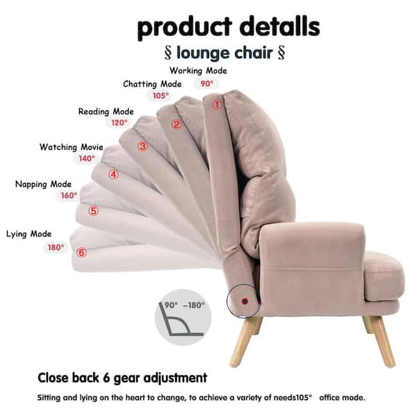 Magic Pink Linen Recliner Accent Chair and Ottoman Set with Side Bags