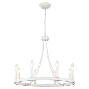 Loene 8-Light White Farmhouse Candle Style Dimmable Wagon Wheel Chandelier for Living Room Kitchen Island Dining Foyer