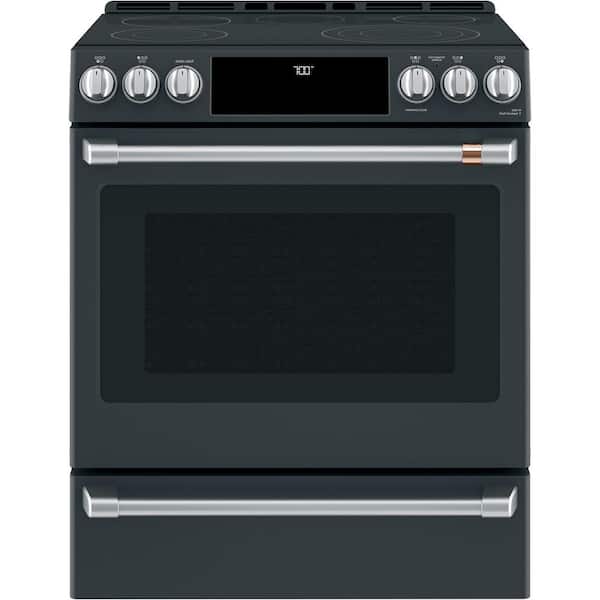 Cafe 30 in. 5.7 cu. ft. Smart Slide-In Electric Range in Matte Black with True Convection, Air Fry