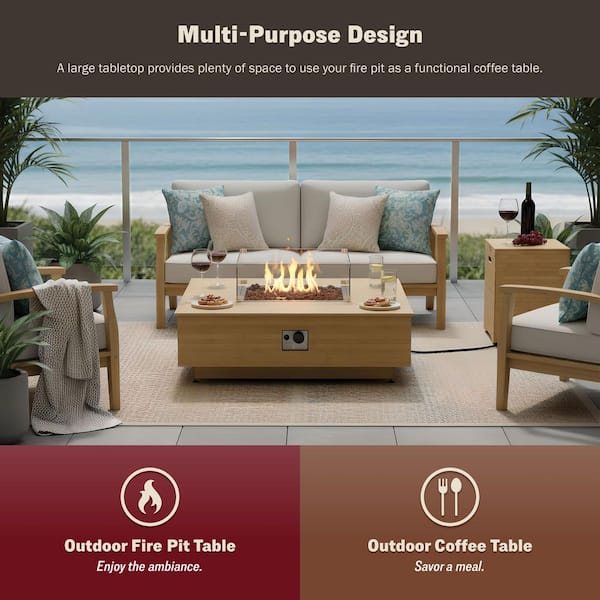 Kinger Home Harmony 43 in. Canary Bamboo Outdoor Fire Pit Table