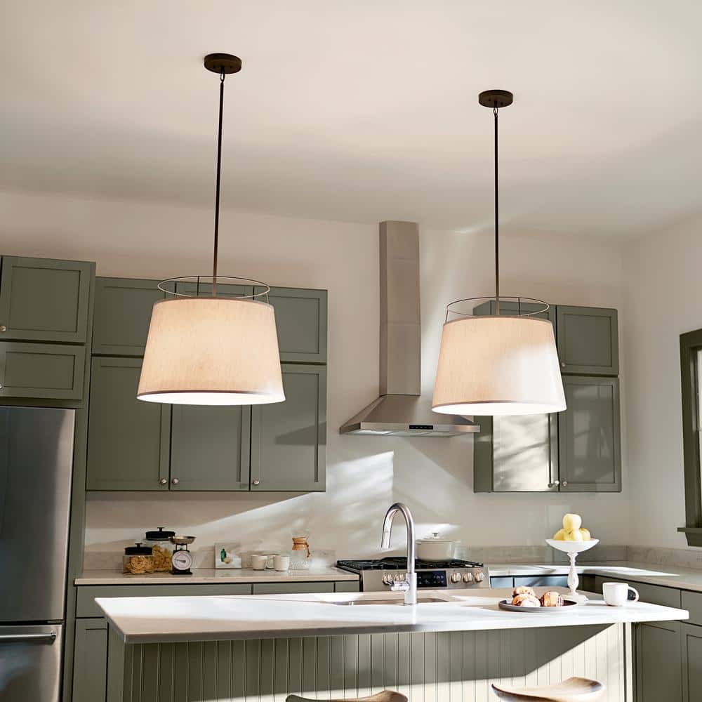 Marika 22" Bronze Pendant Light with Fabric Shade