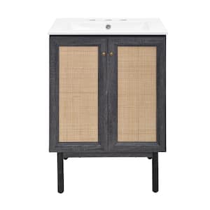 Classed 24 in. W  Black Oak Bathroom Vanity with White, 3-Hole Ceramic Sink Top