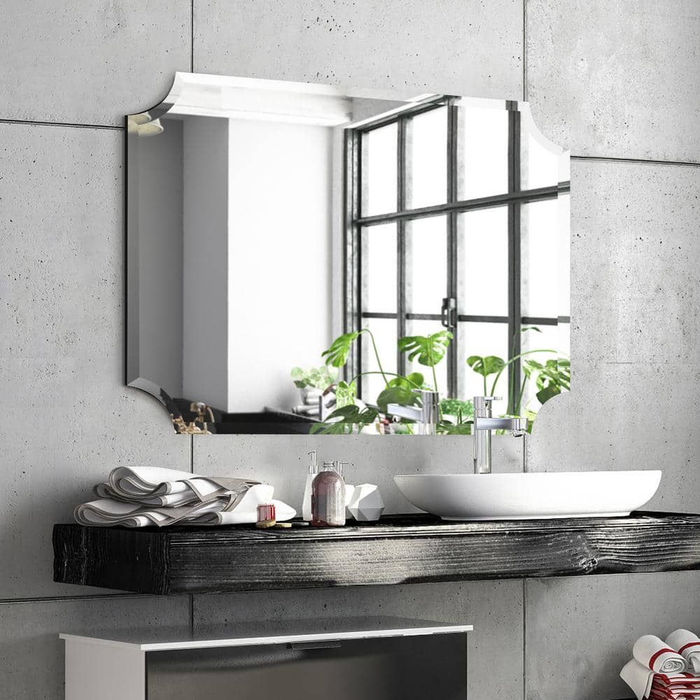 Elegant Scalloped Edge Frameless Wall Mirror 30" x 40"