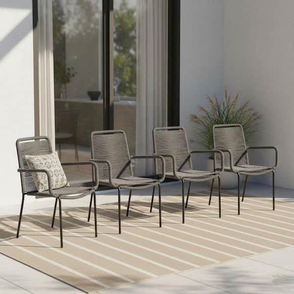 Palaio Gray Stackable Wicker Outdoor Dining Chair (4-Pack)