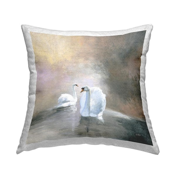 Stupell Industries Swans Drifting Pond Landscape Beige Square Outdoor Throw Pillow