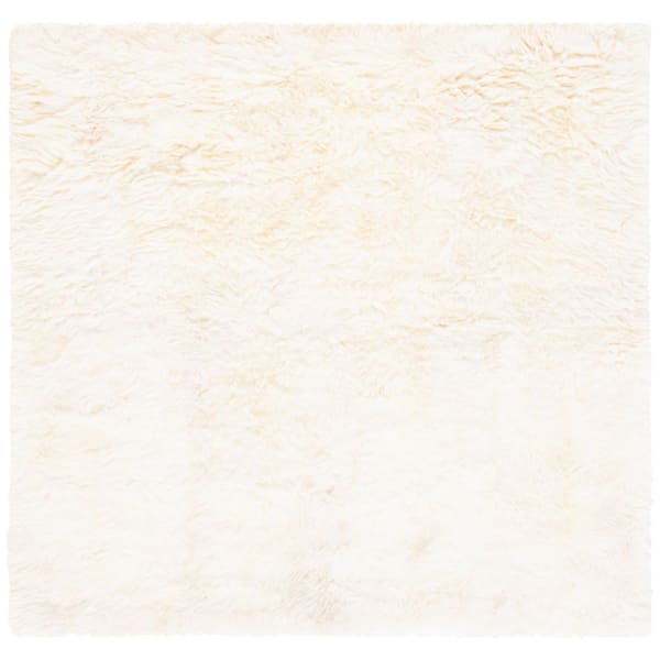 Sheep Skin 6 ft. x 6 ft. Square Natural/White Solid Color Area Rug