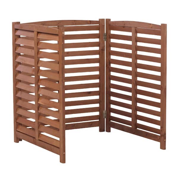 32 in. W x 38 in. H Brown Wood 3-Panel Outdoor Air Conditioner Fence Outdoor Privacy Fence