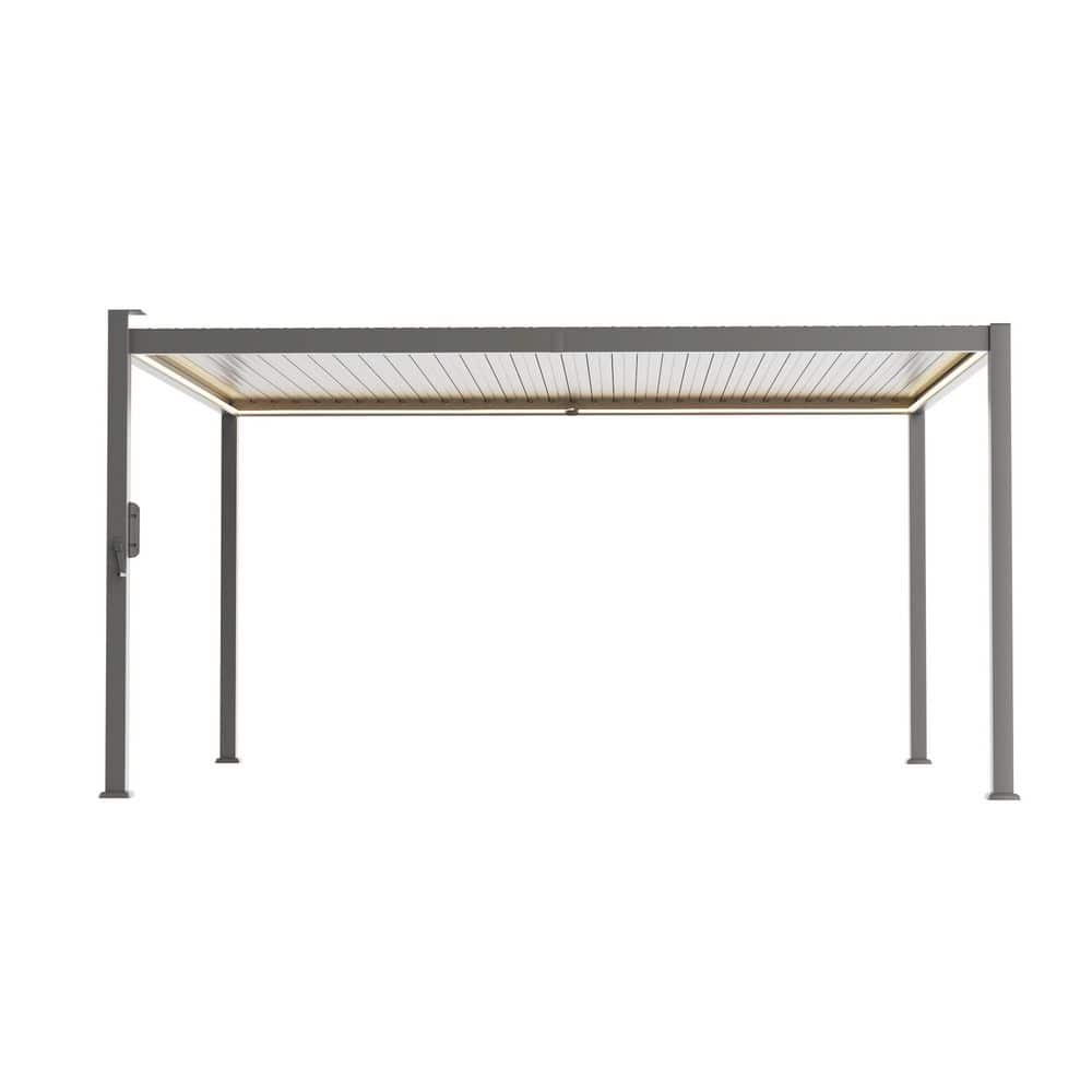 12 ft. x 14 ft. Charcoal Gray LED Lighted Powder-Coated Louvered Aluminum Steel Pergola with Adjustable Roof price history on PriceWatchPro