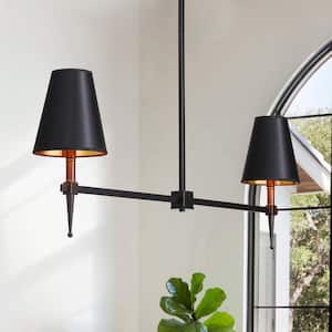 2-Light Matte Black Indoor Adjustable Pendant Design Cone Shape Chandelier for Kitchen Island with No Bulbs Included
