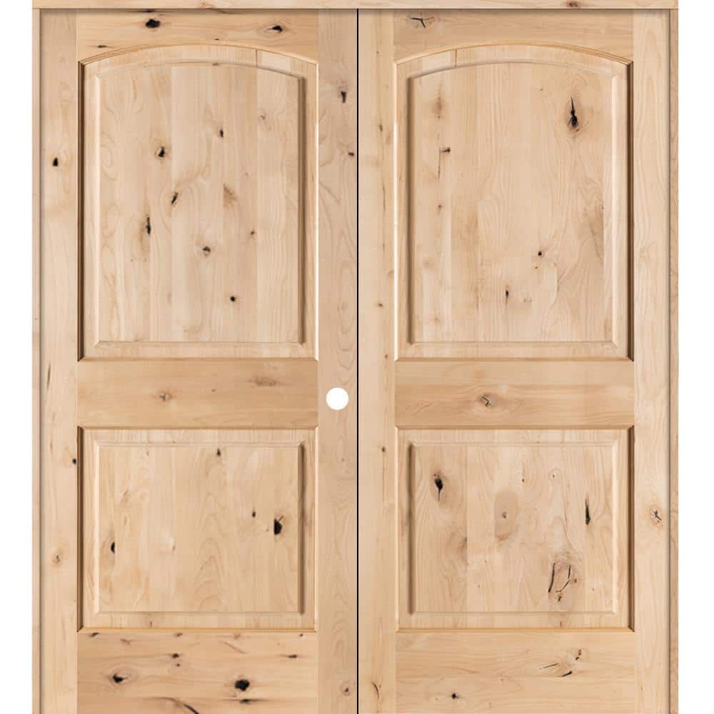 64 in. x 80 in. Rustic Knotty Alder 2-Panel Arch Top Left Handed Solid Core Wood Double Prehung Interior French Door price history on PriceWatchPro