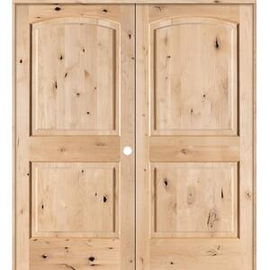 72 in. x 80 in. Rustic Knotty Alder 2-Panel Arch-Top Left-Handed Solid Core Wood Double Prehung Interior French Door