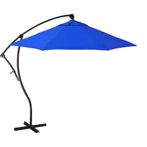 9 ft. Bronze Aluminum Cantilever Patio Umbrella with Crank Lift in Pacific Blue Pacifica Premium