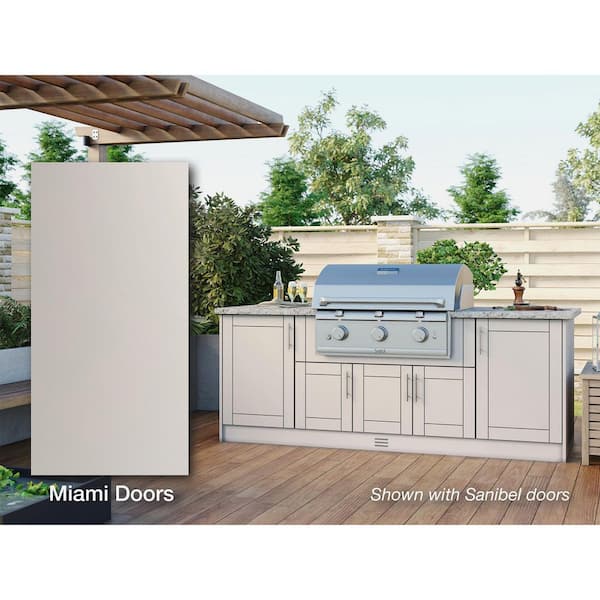 Miami Shoreline Gray 14-Piece 91.25 in. x 34.5 in. x 28.5 in. Outdoor Kitchen Cabinet Island Set