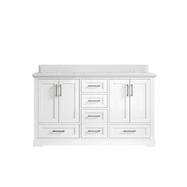 Willow Collections Boston 60 in. W x 22 in. D x 36 in. H Double Sink Bath Vanity in White with 1.5" Empira Quartz Top