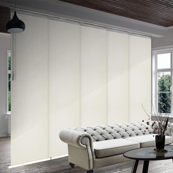 EMOH Putty 58 in. - 110 in. W x 116 in. L Adjustable 5- Panel Satin Nickel Single Rail Panel Track with 23.5 in. Slates