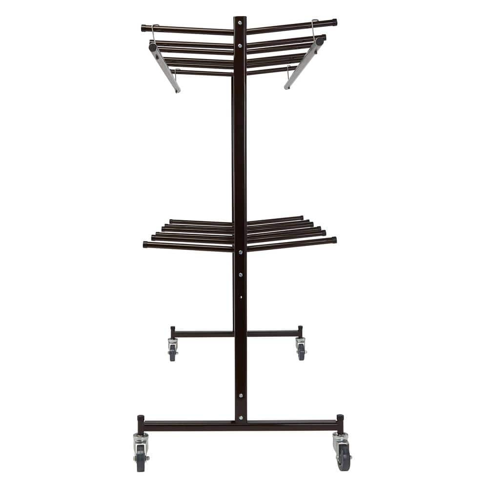 Dual-Tier Brown Steel Chair Dolly and Coat Rack with Swivel Casters