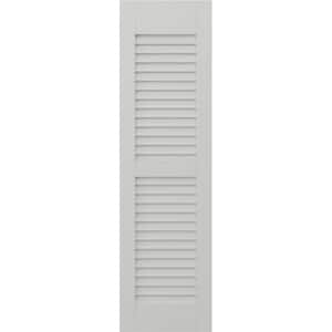 Americraft 12 in. W x 32 in. H 2-Equal Louver Exterior Real Wood Shutters Pair in Hailstorm Gray