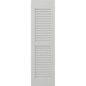 12 in. W x 36 in. H Americraft 2 Equal Louver Exterior Real Wood Shutters (Per Pair) in Hailstorm Gray