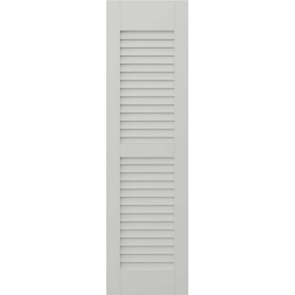 Ekena Millwork 15 in. W x 44 in. H Americraft 2 Equal Louver Exterior Real Wood Shutters Per Pair in Hailstorm Gray