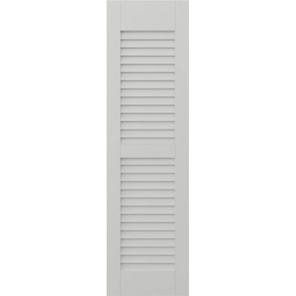 Americraft 15 in. W x 55 in. H 2-Equal Louver Exterior Real Wood Shutters Pair in Hailstorm Gray price history on PriceWatchPro