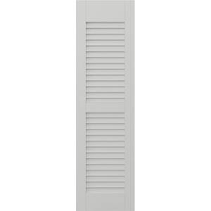Americraft 15 in. W x 60 in. H 2-Equal Louver Exterior Real Wood Shutters Pair in Hailstorm Gray
